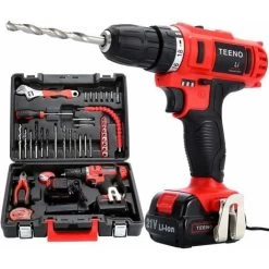 Perceuse Visseuse Sans Fil 21V, TEENO Deux 1.5Ah Batteries Visseuse Devisseuse Sans Fil,41 Accessoires,gants Professionnels