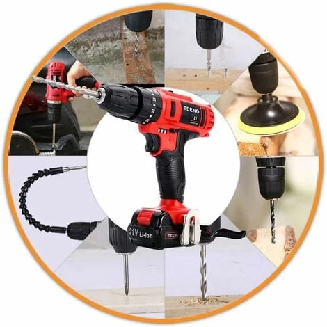 Perceuse Visseuse A Percussion Sans Fil TEENO PSR 21V ,Deux 1.5A Batteries Visseuse Devisseuse Sans Fil,20 Accessoires,gants Professionnels 7 Perceuse Visseuse A Percussion Sans Fil TEENO PSR 21V ,Deux 1.5A Batteries Visseuse Devisseuse Sans Fil,20 Accessoires,gants Professionnels – Image 5