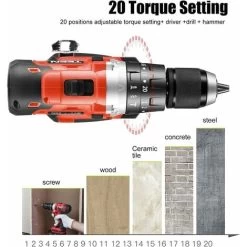 Perceuse Visseuse à Percussion Sans Fil TEENO,2×2.0 Ah Batteries, 13mm Mandrin Auto-serrant 9 Perceuse Visseuse à Percussion Sans Fil TEENO,2×2.0 Ah Batteries, 13mm Mandrin Auto-serrant -Outils Électriques 13575364 3