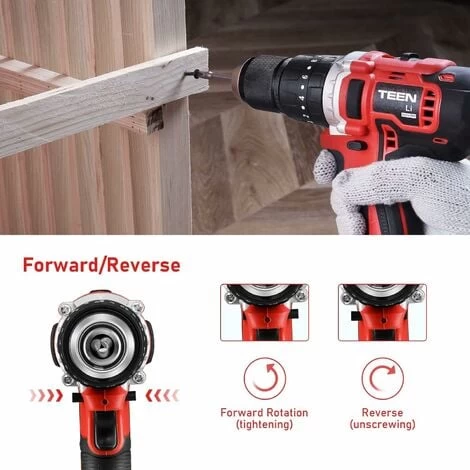 Perceuse Visseuse à Percussion Sans Fil TEENO,2×2.0 Ah Batteries, 13mm Mandrin Auto-serrant 6 Perceuse Visseuse à Percussion Sans Fil TEENO,2×2.0 Ah Batteries, 13mm Mandrin Auto-serrant – Image 4