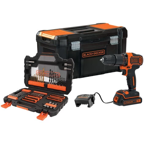 Black & Decker Perceuse à Percussion Sans Fil - 18 V - 1,5 Ah - 2 Vitesses - 104 Accessoires - Livrée En Boite à Outil (BDCHD18S1KA-QW) 3 Black & Decker Perceuse à Percussion Sans Fil - 18 V - 1,5 Ah - 2 Vitesses - 104 Accessoires - Livrée En Boite à Outil (BDCHD18S1KA-QW)