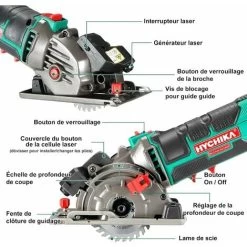 Scie Circulaire, HYCHIKA 500W Mini Scie Circulaire, 4500RPM, Profondeur De Coupe: 0-25mm, Moteur En Cuivre Pur, 3 Lames Pour Les Coupes De Bois, De Métal Mou, De Carreaux Et De Plastique -Outils Électriques 20359601 2