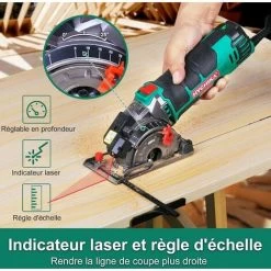 Scie Circulaire, HYCHIKA 500W Mini Scie Circulaire, 4500RPM, Profondeur De Coupe: 0-25mm, Moteur En Cuivre Pur, 3 Lames Pour Les Coupes De Bois, De Métal Mou, De Carreaux Et De Plastique -Outils Électriques 20359601 3