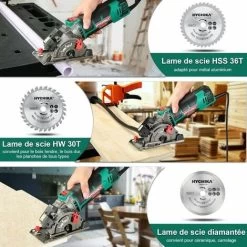Scie Circulaire, HYCHIKA 500W Mini Scie Circulaire, 4500RPM, Profondeur De Coupe: 0-25mm, Moteur En Cuivre Pur, 3 Lames Pour Les Coupes De Bois, De Métal Mou, De Carreaux Et De Plastique -Outils Électriques 20359601 4