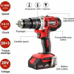 Perceuse Visseuse à Percussion Sans Fil TEENO-916 - 2x20V - 2,0Ah - 69 Accessoires -Outils Électriques 23114277 2