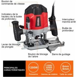 Défonceuse 1200 Watts TEENO, Mallette,12 Fraises,2 Brosse à Charbon 8 Défonceuse 1200 Watts TEENO, Mallette,12 Fraises,2 Brosse à Charbon -Outils Électriques 23114282 2