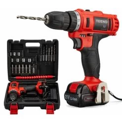 Perceuse Visseuse Sans Fil 21V,TEENO 1x1.5Ah Batteries,Visseuse Devisseuse Sans Fil,21 Accessoires (Une Batterie)
