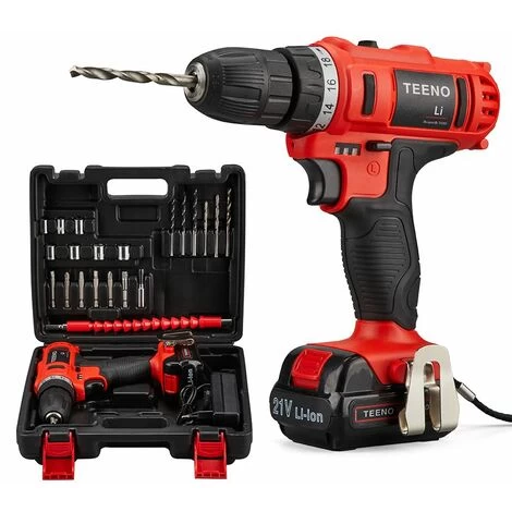 Perceuse Visseuse Sans Fil 21V,TEENO 1x1.5Ah Batteries,Visseuse Devisseuse Sans Fil,21 Accessoires (Une Batterie) 3 Perceuse Visseuse Sans Fil 21V,TEENO 1x1.5Ah Batteries,Visseuse Devisseuse Sans Fil,21 Accessoires (Une Batterie)