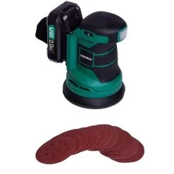 Ponceuse Excentrique Sans Fil 20V - Ø125mm - Batterie 2.0 Ah, Chargeur De Batterie, Sac De Poussière Et 12 Feuilles Abrasives Inclus