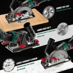 Scie Circulaire 750W, HYCHIKA Mini Scie Circulaire 3500RPM, Profondeur De Coupe Maximale 48mm (90°) Et 32mm (45°), Moteur En Fil De Cuivre Pur -Outils Électriques 31787752 3