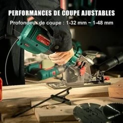Scie Circulaire 750W, HYCHIKA Mini Scie Circulaire 3500RPM, Profondeur De Coupe Maximale 48mm (90°) Et 32mm (45°), Moteur En Fil De Cuivre Pur -Outils Électriques 31787752 4