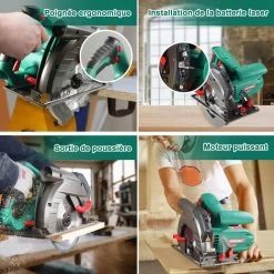 Scie Circulaire HYCHIKA 1500W, 4700PRM, 2 Lames De Scie Ø 190mm (40T&24T), Profondeur De Coupe Max.:65mm(90°), 45mm(45°), Moteur En Cuivre Pur, 3m Cordon D'alimentation -Outils Électriques 31787756 3