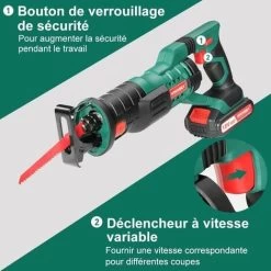 Scie Sabre à Batterie, HYCHIKA 18V Scie Egoîne Electrique Sans Fil, Vitesses Réglables 0-2800RPM, 4×Lames De Scie, Avec 2Ah, 2×Batteries, 1h Chargeur Rapide, Idéal Pour La Coupe Du Bois Et Du Métal 10 Scie Sabre à Batterie, HYCHIKA 18V Scie Egoîne Electrique Sans Fil, Vitesses Réglables 0-2800RPM, 4×Lames De Scie, Avec 2Ah, 2×Batteries, 1h Chargeur Rapide, Idéal Pour La Coupe Du Bois Et Du Métal -Outils Électriques 31787762 4
