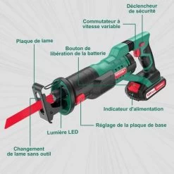 Scie Sabre à Batterie, HYCHIKA 18V Scie Egoîne Electrique Sans Fil, Vitesses Réglables 0-2800RPM, 4×Lames De Scie, Avec 2Ah, 2×Batteries, 1h Chargeur Rapide, Idéal Pour La Coupe Du Bois Et Du Métal 11 Scie Sabre à Batterie, HYCHIKA 18V Scie Egoîne Electrique Sans Fil, Vitesses Réglables 0-2800RPM, 4×Lames De Scie, Avec 2Ah, 2×Batteries, 1h Chargeur Rapide, Idéal Pour La Coupe Du Bois Et Du Métal -Outils Électriques 31787762 5