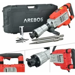 AREBOS Marteau De Démolition Marteau à Percussion 1700W 60 Joules 1900 Coups Par Minute Mallette Avec Roues Incluse
