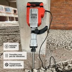 AREBOS Marteau De Démolition Marteau à Percussion 1700W 60 Joules 1900 Coups Par Minute Mallette Avec Roues Incluse -Outils Électriques 32242915 4