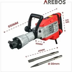 AREBOS Marteau De Démolition Marteau à Percussion 1700W 60 Joules 1900 Coups Par Minute Mallette Avec Roues Incluse -Outils Électriques 32242915 5