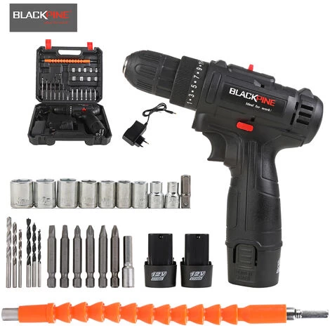 BLACKPINE - Perceuse Visseuse Tournevis Sans Fil 2 X 12V 1500mAh Batteries Lithium + 24 Accessoires + Caisse Portable 3 BLACKPINE - Perceuse Visseuse Tournevis Sans Fil 2 X 12V 1500mAh Batteries Lithium + 24 Accessoires + Caisse Portable