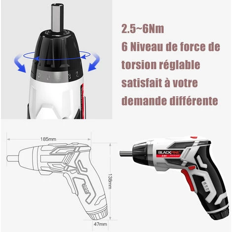BLACKPINE- Visseuse Sans Fil 5Nm, 44 Accessoires Tournevis Sans Fil, 1300mAh Avec Chargeur USB, 6 +1 Niveau Reglages Du Couple, 2 Lampe LED, 2 Position Poigne Reglable, Boîte Compacte 4 BLACKPINE- Visseuse Sans Fil 5Nm, 44 Accessoires Tournevis Sans Fil, 1300mAh Avec Chargeur USB, 6 +1 Niveau Reglages Du Couple, 2 Lampe LED, 2 Position Poigne Reglable, Boîte Compacte – Image 2