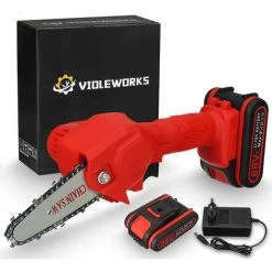 VIOLEWORKS 88V 1080W 4 Pouce Scie à Bois Portable Scie à Chaine Tronconneuse à Batterie élagueuse électrique Sans Fil (Rouge, 1 Batterie) -Outils Électriques 35322951 2