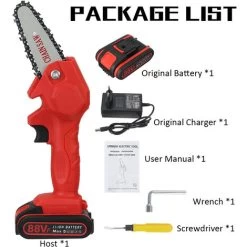 VIOLEWORKS 88V 1080W 4 Pouce Scie à Bois Portable Scie à Chaine Tronconneuse à Batterie élagueuse électrique Sans Fil (Rouge, 1 Batterie) -Outils Électriques 35322951 4