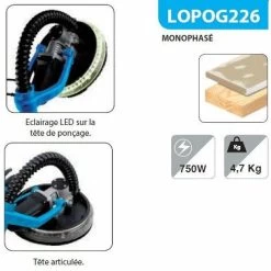 Leman - Ponceuse Mur Et Plafond Téléscopique ø225 Mm 750W - LOPOG226 -Outils Électriques 3655871 5