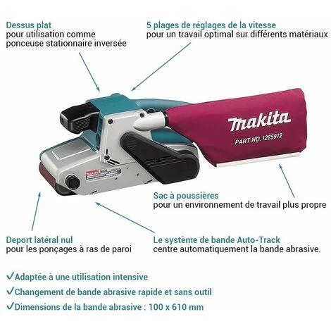 Ponceuse à Bande Makita 9404 1010W 100x610mm, Utilisation Intensive, Centrage Automatique De La Bande, Aspiration Des Poussières Intégrée 4 Ponceuse à Bande Makita 9404 1010W 100x610mm, Utilisation Intensive, Centrage Automatique De La Bande, Aspiration Des Poussières Intégrée – Image 2