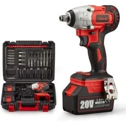 Brushless Clé à Chocs Sans Fil TEENO, 320Nm Boulonneuse A Choc Avec 3.0Ah Batterie,Boîte Avc 25pcs Accessoires (Deux Batteries)