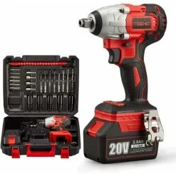 Clé à Chocs Sans Fil Brushless TEENO, 320Nm Boulonneuse A Choc Avec 3.0Ah Batterie, Boulons De Roue, Boîte Avc 25pcs Accessoires (Une Batterie)