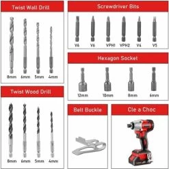 Brushless Visseuse à Chocs Sans Fil 20V TEENO,1X2.0Ah Batteries, 6.35mm Mandrin,Boîte Avc 19pcs Accessoires(Une Batterie) -Outils Électriques 44260275 3