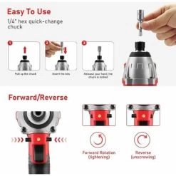 Brushless Visseuse à Chocs Sans Fil 20V TEENO,1X2.0Ah Batteries, 6.35mm Mandrin,Boîte Avc 19pcs Accessoires(Une Batterie) -Outils Électriques 44260275 4