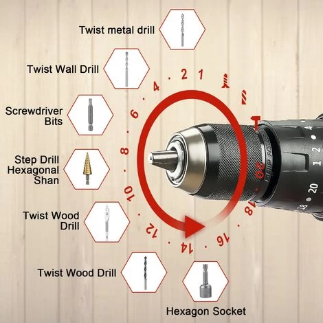 Perceuse A Percussion,TEENO 20V Perceuse Visseuse Sans Fil,poignée Latérale Amovible,2x2.0AhBatterie,20+3Réglages De Couple & 2 Vite 5 Perceuse A Percussion,TEENO 20V Perceuse Visseuse Sans Fil,poignée Latérale Amovible,2x2.0AhBatterie,20+3Réglages De Couple & 2 Vite – Image 3