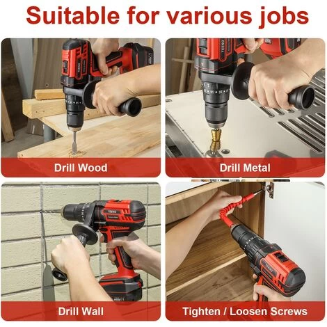 Perceuse A Percussion,TEENO 20V Perceuse Visseuse Sans Fil,poignée Latérale Amovible,2x2.0AhBatterie,20+3Réglages De Couple & 2 Vite 6 Perceuse A Percussion,TEENO 20V Perceuse Visseuse Sans Fil,poignée Latérale Amovible,2x2.0AhBatterie,20+3Réglages De Couple & 2 Vite – Image 4