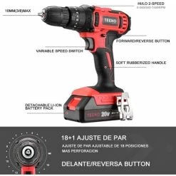 Perceuse Visseuse A Percussion Sans Fil PSR 20v TEENO,12A Batterie Visseuse Devisseuse Sans Fil,Gants Professionnels (Une Batterie) -Outils Électriques 59229545 3