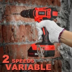 TEENO Perceuse Visseuse A Percussion Sans Fil PSR 20v+2A Batterie Lithium +2Vitesses+ Gants Professionnels (Deux Batterie) -Outils Électriques 59229546 4