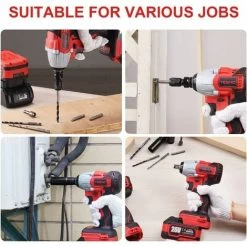 Brushless Clé à Chocs Sans Fil 320Nm, Perceuse A Percussion,TEENO Pack 2 Outils, 2 Batterie 3.0Ah,1 Chargeur, 29 Accessoires, 2 Vitesses, Avec Boite En Plastique -Outils Électriques 60163062 5