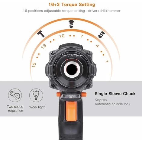 Perceuse électrique Sans Fil TACKLIFE 20 V Max, 310 Lb-pi, Mandrin En Métal 1/2", Tournevis électrique à 2 Vitesses Avec DEL, Batterie Rechargeable 2,0 Ah PCD04C 6 Perceuse électrique Sans Fil TACKLIFE 20 V Max, 310 Lb-pi, Mandrin En Métal 1/2", Tournevis électrique à 2 Vitesses Avec DEL, Batterie Rechargeable 2,0 Ah PCD04C – Image 4