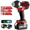 Clé à Chocs Sans Fil Brushless électrique 1500W 1800Nm, 3 Vitesses De Réglage Pour Camions, 1/2 Pouces, Boulonneuse A Choc Convient Pour Batterie 18V Makita - Avec 2batterie -Outils Électriques 63594619 1