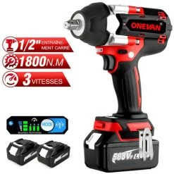 Clé à Chocs Sans Fil Brushless électrique 1500W 1800Nm, 3 Vitesses De Réglage Pour Camions, 1/2 Pouces, Boulonneuse A Choc Convient Pour Batterie 18V Makita - Avec 2batterie