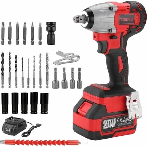 Brushless Clé à Chocs Sans Fil Sans Avec Adaptateur,1Batterie 3.0AH TEENO,5 Douilles à Chocs, Avc 26pcs Accessoires (Une Batterie) 3 Brushless Clé à Chocs Sans Fil Sans Avec Adaptateur,1Batterie 3.0AH TEENO,5 Douilles à Chocs, Avc 26pcs Accessoires (Une Batterie)