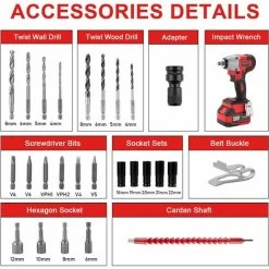 Brushless Clé à Chocs Sans Fil Sans Avec Adaptateur,1Batterie 3.0AH TEENO,5 Douilles à Chocs, Avc 26pcs Accessoires (Une Batterie) 10 Brushless Clé à Chocs Sans Fil Sans Avec Adaptateur,1Batterie 3.0AH TEENO,5 Douilles à Chocs, Avc 26pcs Accessoires (Une Batterie) -Outils Électriques 63862139 4