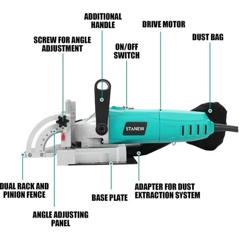 Fraiseuse à Lamelles STBJ1002 900W, Réglage D'angle D'inclinaison 90°,Sac à Poussière Et Clé STANEW 4 Fraiseuse à Lamelles STBJ1002 900W, Réglage D'angle D'inclinaison 90°,Sac à Poussière Et Clé STANEW – Image 2