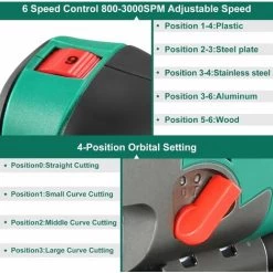 Scie Sauteuse HYCHIKA 750W, Avec Moteur En Cuivre Puissant, 800-3000SPM Tours Par Minute Avec 6 Vitesses Variables, Angle D'inclinaison ±45 ° -Outils Électriques 66371756 5