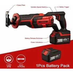 Scie Sabre Sans Fil TEENO,20V Scie Sabre à Batterie, Scie Egoîne Electrique Sans Fil, 5×Lames De Scie, Avec 3Ah Batteries,Boite En Plastique -Outils Électriques 67155615 2