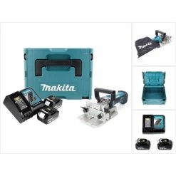 Makita BPJ 180 RFJ Fraiseuse à Rainurer Sans Fil 18V + 2x Batteries 3,0Ah + Chargeur + Coffret Makpac