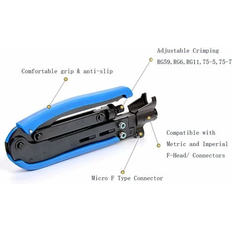 Ensemble De Pince à Sertir Pour Câble Coaxial Avec Connecteur F RG6 RG59 RG11 Et 20 Connecteurs De Compression F 6 Ensemble De Pince à Sertir Pour Câble Coaxial Avec Connecteur F RG6 RG59 RG11 Et 20 Connecteurs De Compression F – Image 4