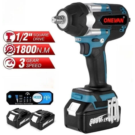 Clé à Chocs Sans Fil Brushless électrique 1800Nm 1/2 Pouces, Boulonneuse A Choc Convient Pour Batterie 18V Makita - Avec 2 Batteries 3 Clé à Chocs Sans Fil Brushless électrique 1800Nm 1/2 Pouces, Boulonneuse A Choc Convient Pour Batterie 18V Makita - Avec 2 Batteries