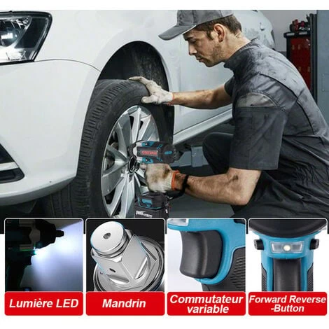 Clé à Chocs Sans Fil Brushless électrique 1800Nm 1/2 Pouces, Boulonneuse A Choc Convient Pour Batterie 18V Makita - Avec 2 Batteries 6 Clé à Chocs Sans Fil Brushless électrique 1800Nm 1/2 Pouces, Boulonneuse A Choc Convient Pour Batterie 18V Makita - Avec 2 Batteries – Image 4