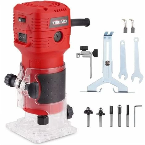 Affleureuse 650W 15000-32000 RPM TEENO, 6 Vitesses Variables,Profession Défonceuse Électrique Avec Fraises à Défoncer Queue De 1/4",Base Fixe Mèches 6.35mm 3 Affleureuse 650W 15000-32000 RPM TEENO, 6 Vitesses Variables,Profession Défonceuse Électrique Avec Fraises à Défoncer Queue De 1/4",Base Fixe Mèches 6.35mm