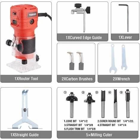 Affleureuse 650W 15000-32000 RPM TEENO, 6 Vitesses Variables,Profession Défonceuse Électrique Avec Fraises à Défoncer Queue De 1/4",Base Fixe Mèches 6.35mm 4 Affleureuse 650W 15000-32000 RPM TEENO, 6 Vitesses Variables,Profession Défonceuse Électrique Avec Fraises à Défoncer Queue De 1/4",Base Fixe Mèches 6.35mm – Image 2